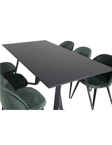 Matgrupp Marina med Velvet matstolar, 180 × 90 cm