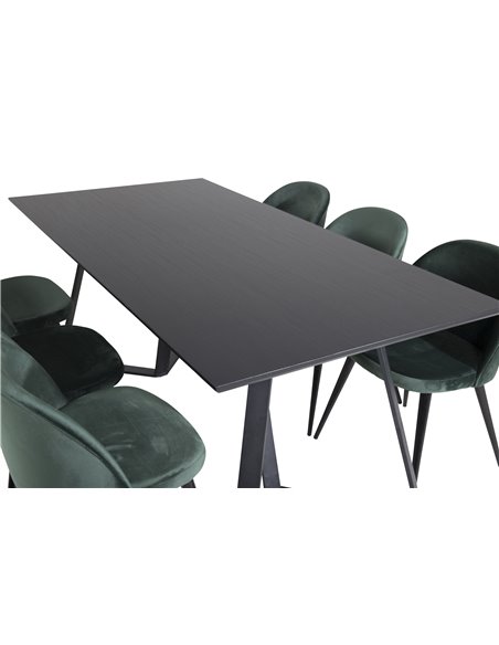 Matgrupp Marina med Velvet matstolar, 180 × 90 cm