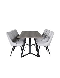Matgrupp Marina med Velvet Deluxe matstolar, 180 × 90 cm