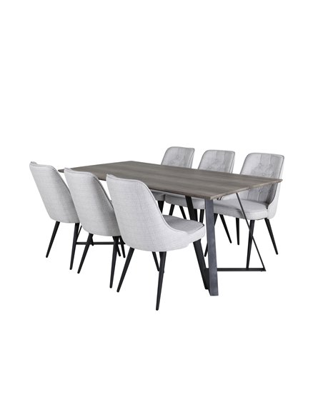Matgrupp Marina med Velvet Deluxe matstolar, 180 × 90 cm