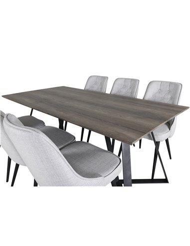 Matgrupp Marina med Velvet Deluxe matstolar, 180 × 90 cm