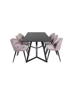 Matgrupp Marina med Velvet matstolar, 180 × 90 cm
