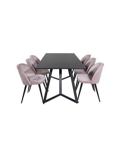 Matgrupp Marina med Velvet matstolar, 180 × 90 cm