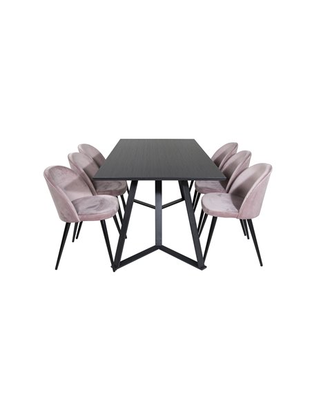 Matgrupp Marina med Velvet matstolar, 180 × 90 cm