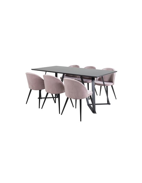Matgrupp Marina med Velvet matstolar, 180 × 90 cm