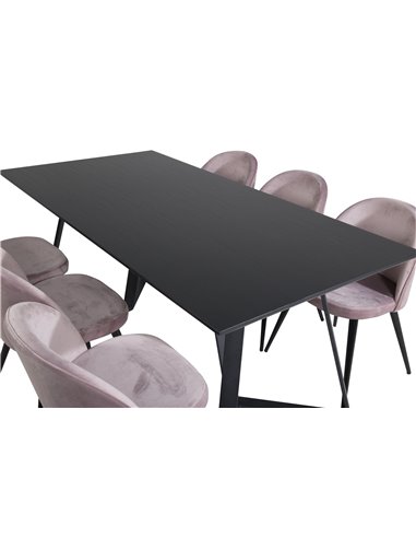 Matgrupp Marina med Velvet matstolar, 180 × 90 cm
