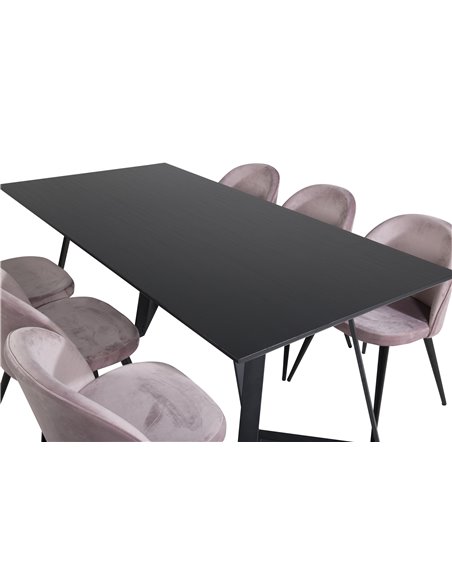 Matgrupp Marina med Velvet matstolar, 180 × 90 cm