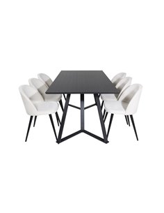Matgrupp Marina med Velvet matstolar, 180 × 90 cm