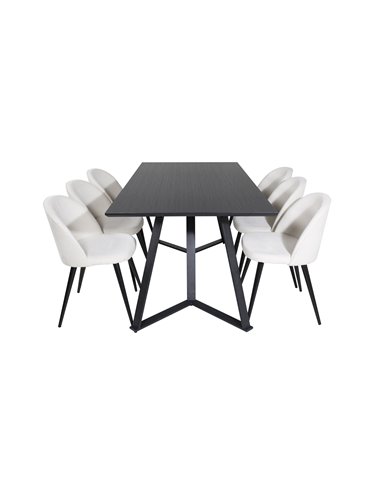Matgrupp Marina med Velvet matstolar, 180 × 90 cm