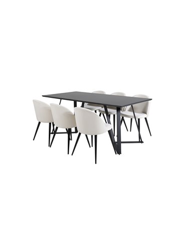 Matgrupp Marina med Velvet matstolar, 180 × 90 cm
