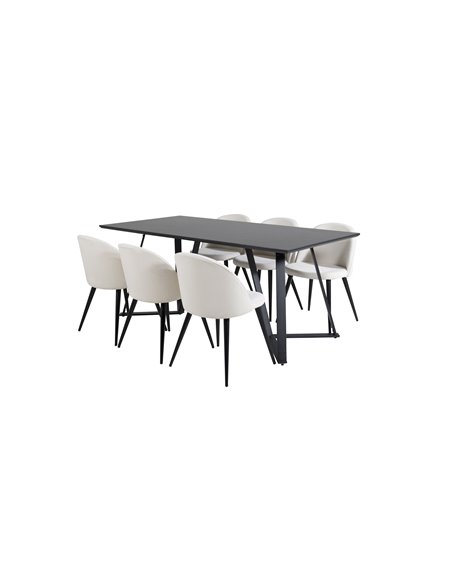 Matgrupp Marina med Velvet matstolar, 180 × 90 cm