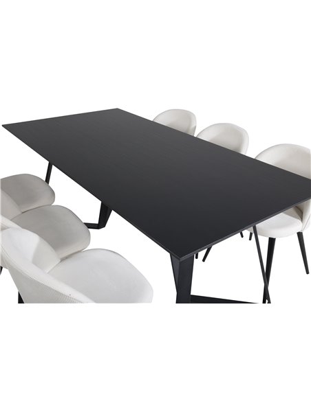 Matgrupp Marina med Velvet matstolar, 180 × 90 cm