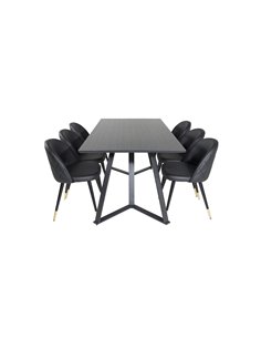 Matgrupp Marina med Velvet matstolar, 180 × 90 cm
