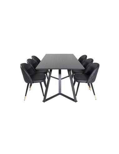 Matgrupp Marina med Velvet matstolar, 180 × 90 cm
