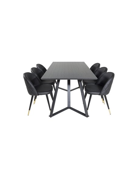 Matgrupp Marina med Velvet matstolar, 180 × 90 cm