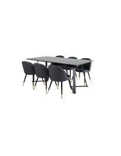 Matgrupp Marina med Velvet matstolar, 180 × 90 cm 2