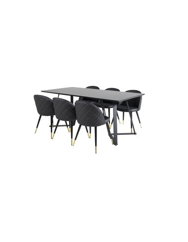 Matgrupp Marina med Velvet matstolar, 180 × 90 cm