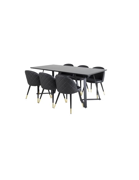 Matgrupp Marina med Velvet matstolar, 180 × 90 cm