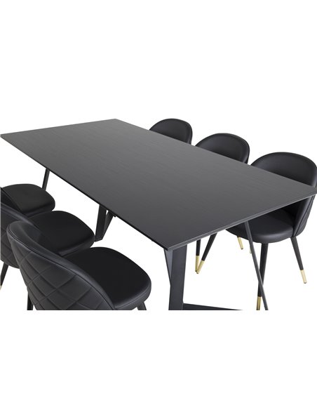 Matgrupp Marina med Velvet matstolar, 180 × 90 cm