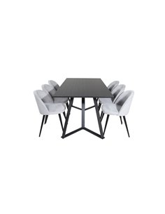 Matgrupp Marina med Velvet matstolar, 180 × 90 cm