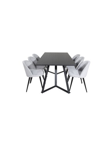Matgrupp Marina med Velvet matstolar, 180 × 90 cm