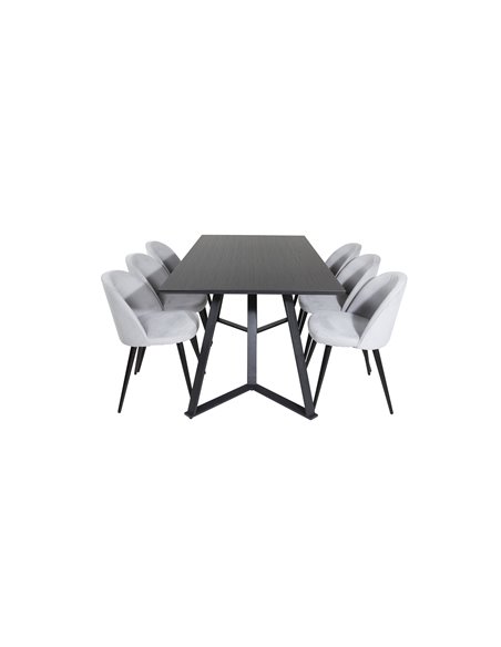 Matgrupp Marina med Velvet matstolar, 180 × 90 cm
