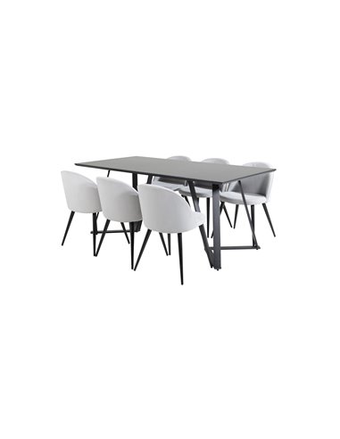 Matgrupp Marina med Velvet matstolar, 180 × 90 cm