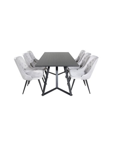 Matgrupp Marina med Velvet Deluxe matstolar, 180 × 90 cm