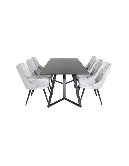 Matgrupp Marina med Velvet Deluxe matstolar, 180 × 90 cm