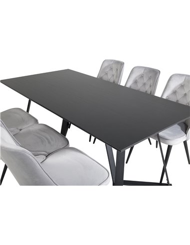 Matgrupp Marina med Velvet Deluxe matstolar, 180 × 90 cm