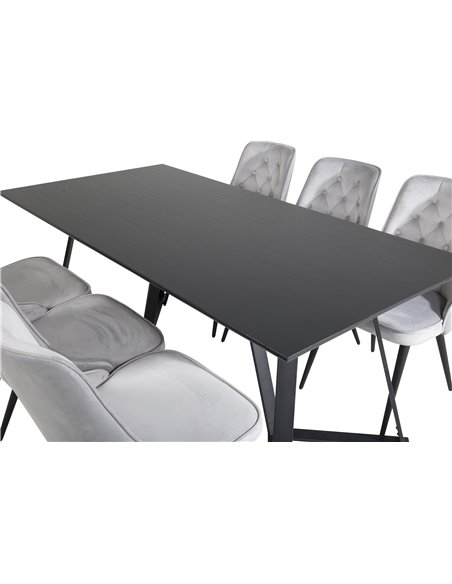 Matgrupp Marina med Velvet Deluxe matstolar, 180 × 90 cm