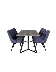 Matgrupp Marina med Velvet Deluxe matstolar, 180 × 90 cm