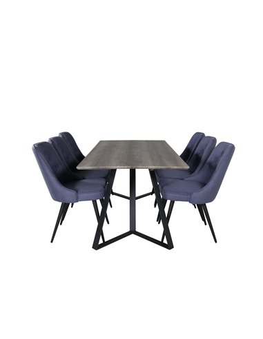 Matgrupp Marina med Velvet Deluxe matstolar, 180 × 90 cm