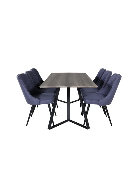 Matgrupp Marina med Velvet Deluxe matstolar, 180 × 90 cm