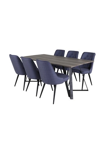 Matgrupp Marina med Velvet Deluxe matstolar, 180 × 90 cm