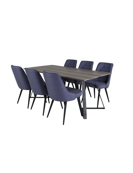 Matgrupp Marina med Velvet Deluxe matstolar, 180 × 90 cm