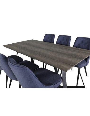 Matgrupp Marina med Velvet Deluxe matstolar, 180 × 90 cm
