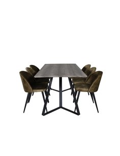 Matgrupp Marina med Velvet matstolar, 180 × 90 cm