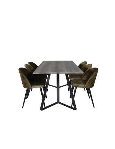 Matgrupp Marina med Velvet matstolar, 180 × 90 cm