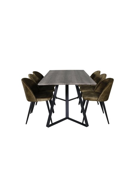 Matgrupp Marina med Velvet matstolar, 180 × 90 cm