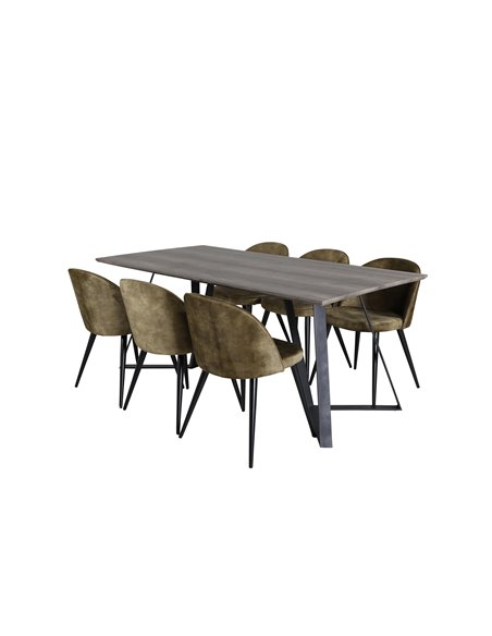Matgrupp Marina med Velvet matstolar, 180 × 90 cm