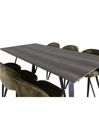 Matgrupp Marina med Velvet matstolar, 180 × 90 cm