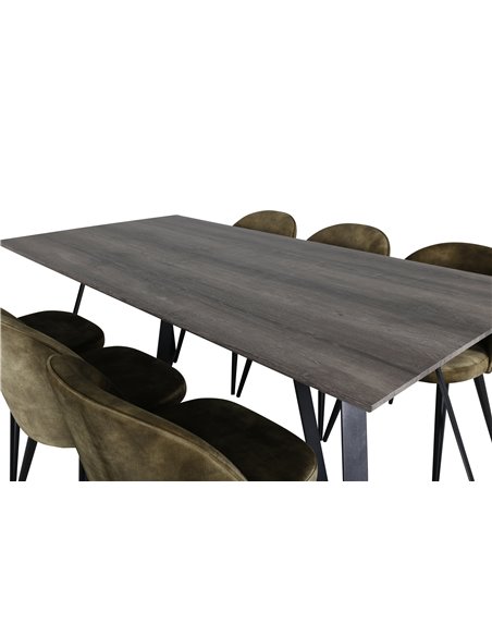 Matgrupp Marina med Velvet matstolar, 180 × 90 cm