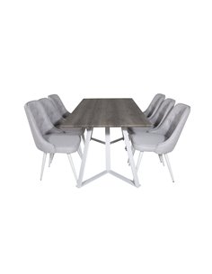 Matgrupp Marina med Velvet Deluxe matstolar, 180 × 90 cm