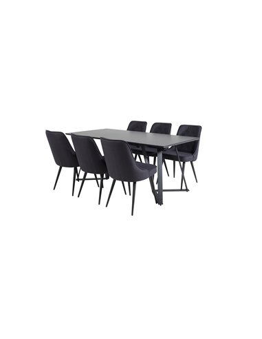 Matgrupp Marina med Velvet Deluxe matstolar, 180 × 90 cm
