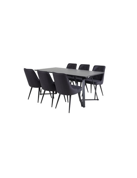 Matgrupp Marina med Velvet Deluxe matstolar, 180 × 90 cm