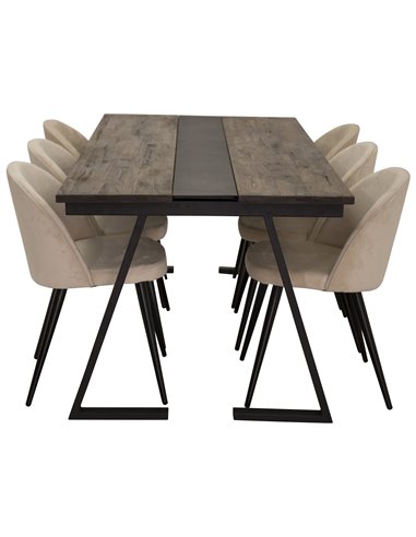 Matgrupp Jakarta med Velvet matstolar, 200 × 90 cm