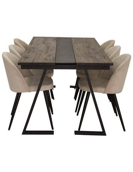 Matgrupp Jakarta med Velvet matstolar, 200 × 90 cm