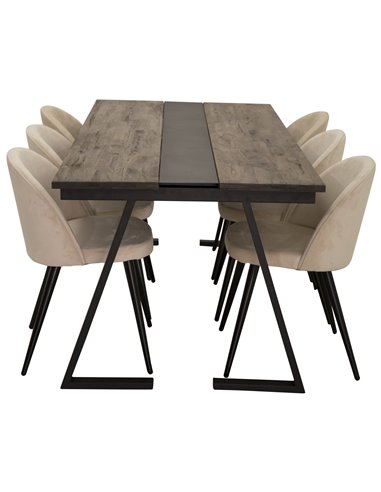 Matgrupp Jakarta med Velvet matstolar, 200 × 90 cm