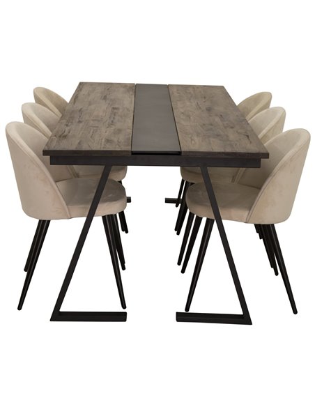 Matgrupp Jakarta med Velvet matstolar, 200 × 90 cm